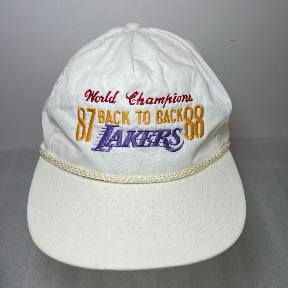 VTG 80s Los Angeles Lakers 87-88 Back To Back Cap Hat Rope NBA World Champions